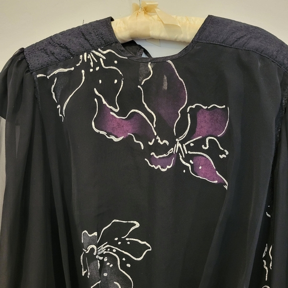 Vintage,Evening Cocktail Dress Black Patterned Chiffon Panels over Black - Picture 12 of 15